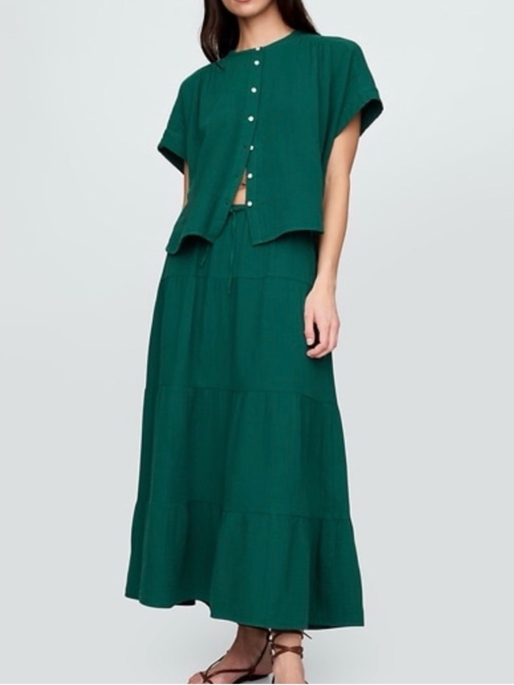 GAP Green 100% Cotton Tiered Maxi Skirt - size Small, Rain Forest